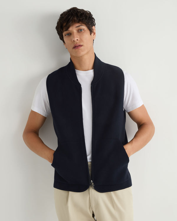 N.Peal Men's Cotton Blend Gilet Navy Blue