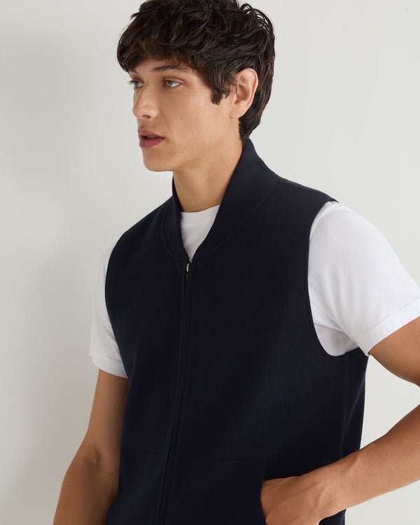 N.Peal Men's Cotton Blend Gilet Navy Blue