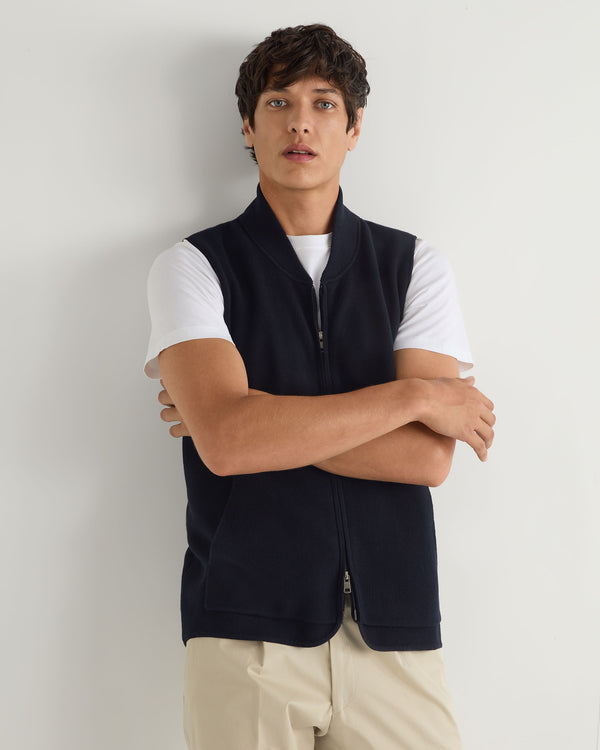 N.Peal Men's Cotton Blend Gilet Navy Blue