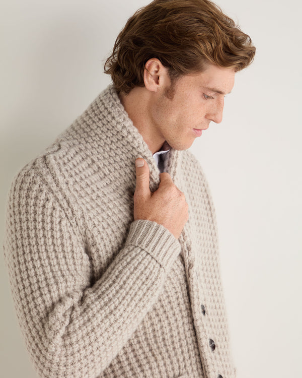 N.Peal Men's Textured Kensington Cashmere Cardigan Sand Brown