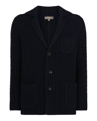 N.Peal Men's Chunky Moss Stitch Cashmere Blazer Navy Blue