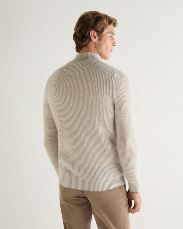 N.Peal Men's Beauchamp Half Button Cashmere Jumper Pebble Grey