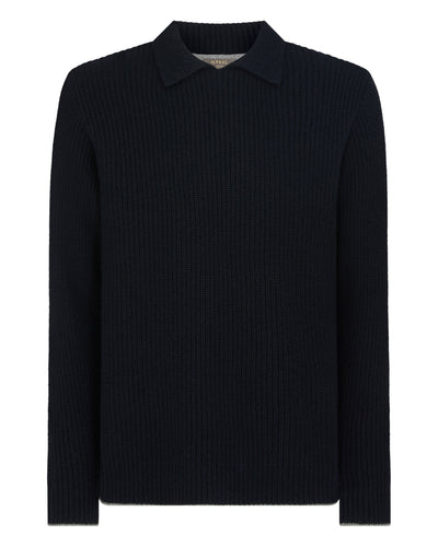 N.Peal Men's Clapham Rib Cashmere Polo Navy Blue