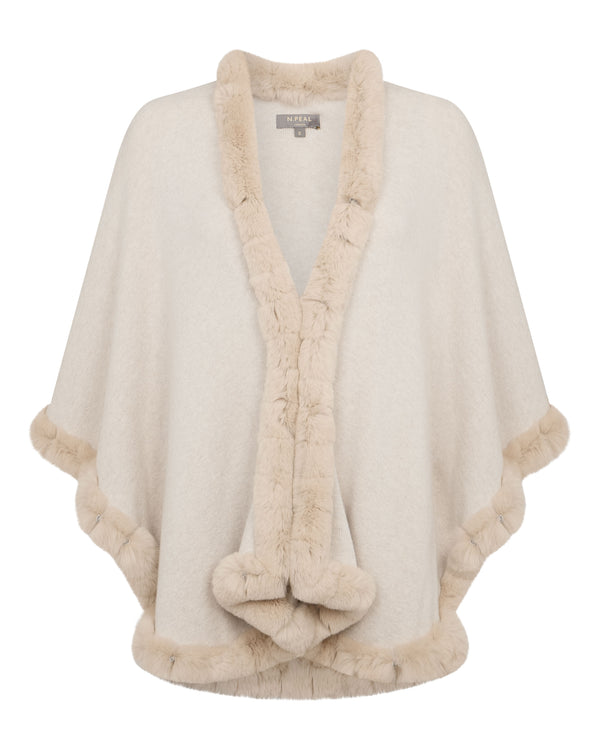 N.Peal Women's Ayla Fur Trim Cashmere Cape Ecru White