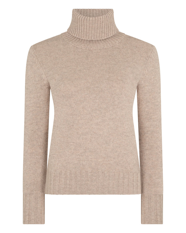 N.Peal Women's Hazel Chunky Roll Neck Cashmere Jumper Oatmeal Brown