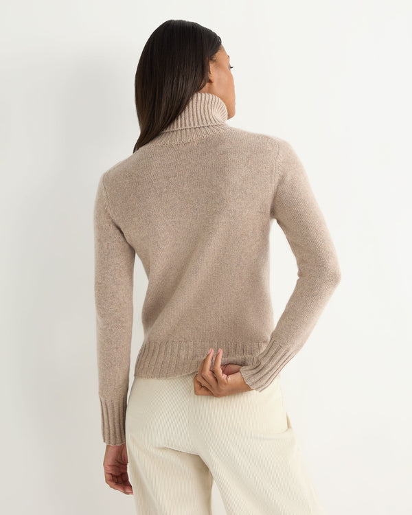 N.Peal Women's Hazel Chunky Roll Neck Cashmere Jumper Oatmeal Brown