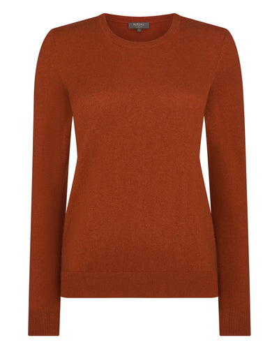 N.Peal Women's Evie Classic Round Neck Cashmere Jumper Rust Orange