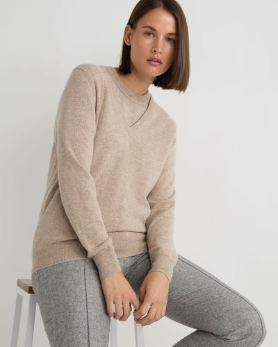 N.Peal Women's Phoebe V Neck Cashmere Jumper Oatmeal Brown