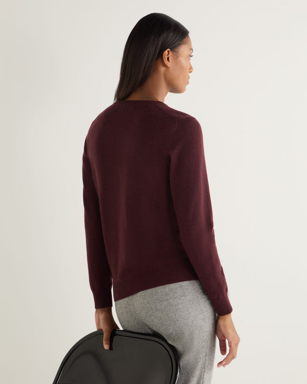 N.Peal Women's Olivia Round Neck Cashmere Cardigan Claret Red