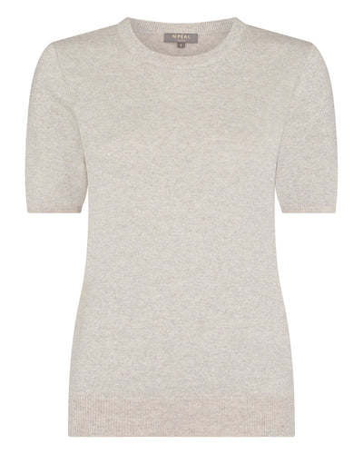 N.Peal Women's Milly Classic Cashmere T-Shirt With Lurex Sand Brown Sparkle