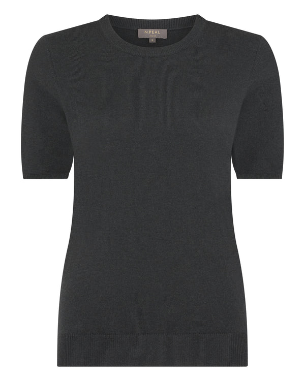 N.Peal Women's Milly Classic Cashmere T-Shirt Anthracite Grey