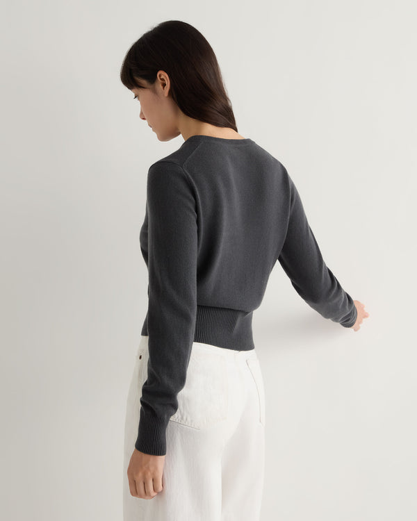 N.Peal Women's Ivy Cropped Cashmere Cardigan Anthracite Grey