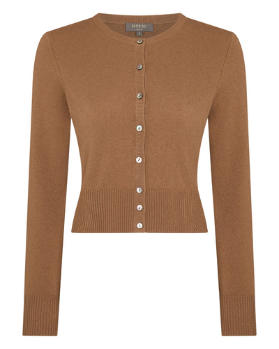 N.Peal Women's Ivy Cropped Cashmere Cardigan Dark Camel Brown