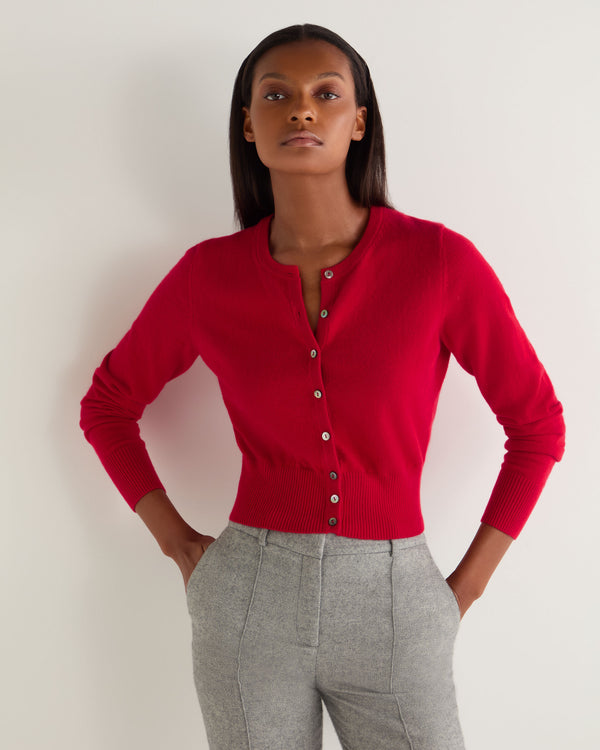 N.Peal Women's Ivy Cropped Cashmere Cardigan Riding Red