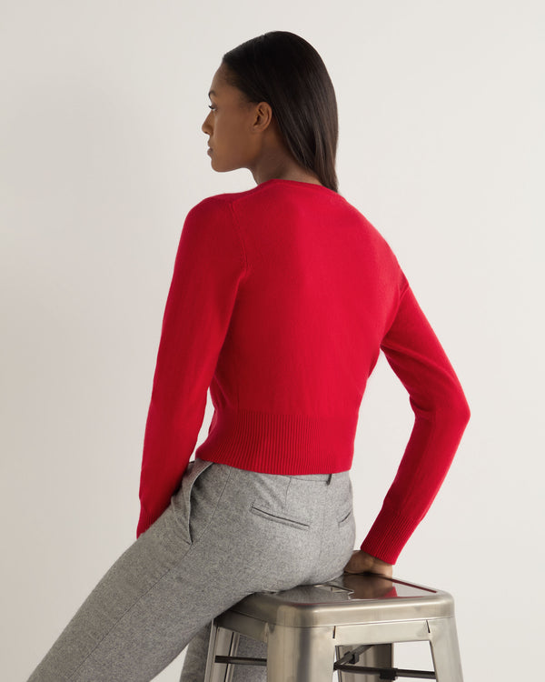 N.Peal Women's Ivy Cropped Cashmere Cardigan Riding Red