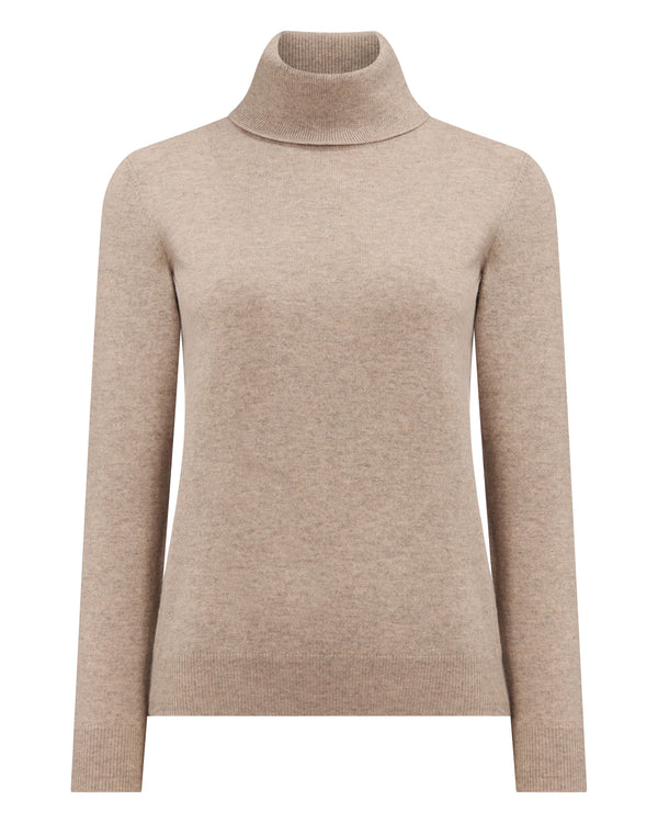 N.Peal Women's Luna Roll Neck Cashmere Jumper Oatmeal Brown