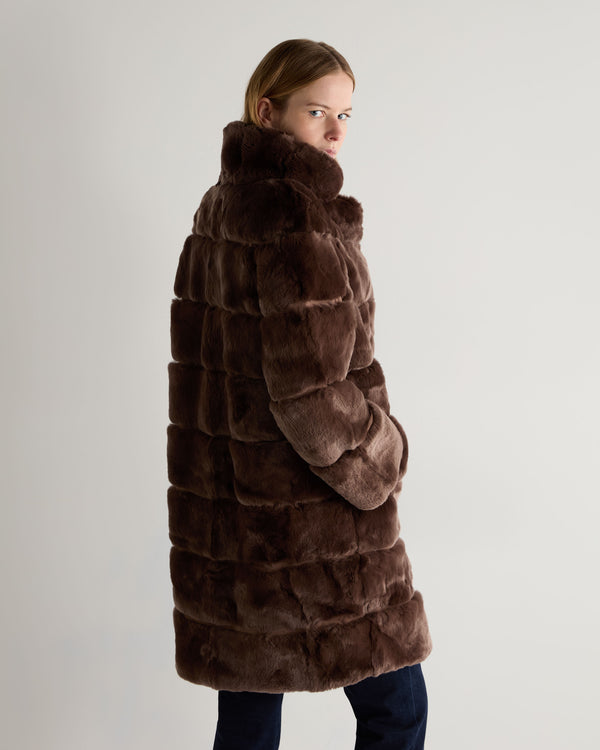 N.Peal Women's Long Rex Rabbit Coat Chocolate Brown