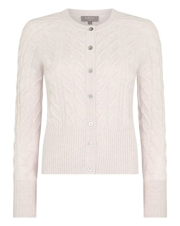 N.Peal Women's Myla Cable Cashmere Cardigan Frost White