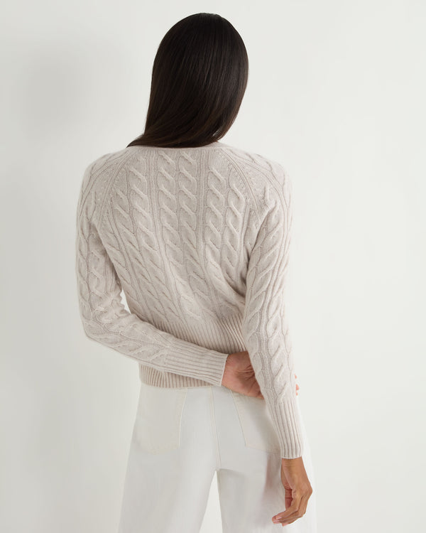 N.Peal Women's Myla Cable Cashmere Cardigan Frost White