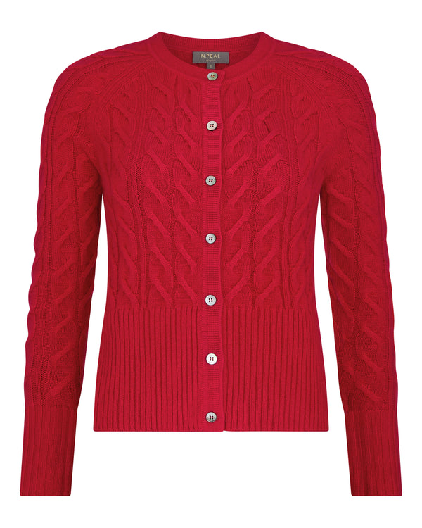 N.Peal Women's Myla Cable Cashmere Cardigan Riding Red