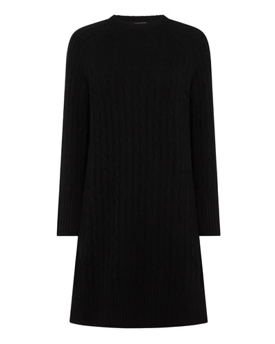 N.Peal Women's Bella Round Neck Cable Cashmere Dress Black