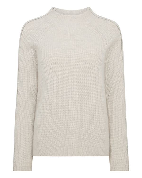 N.Peal Women's Metal Funnel Neck Cashmere Jumper Pebble Grey