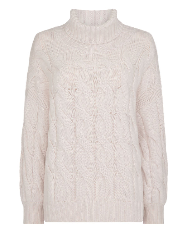 N.Peal Women's Hana Chunky Cable Roll Neck Cashmere Jumper Frost White