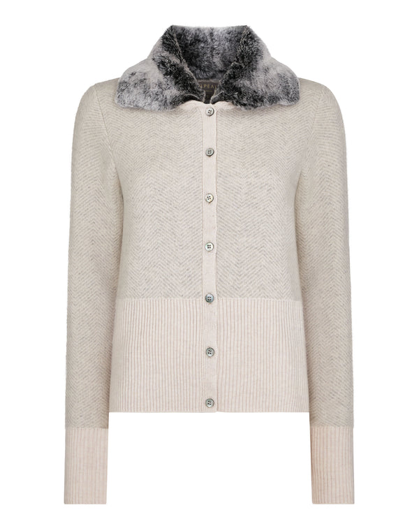 N.Peal Women's Herringbone Cashmere Cardigan Frost White