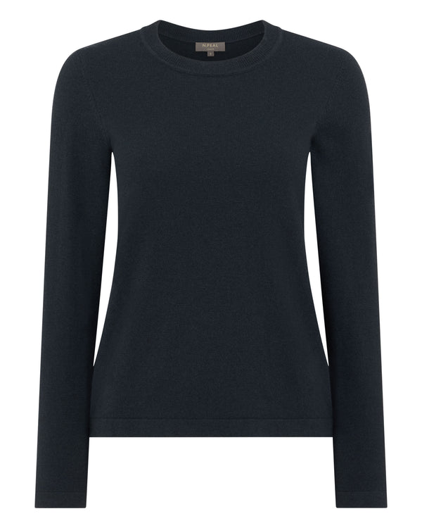 N.Peal Women's Hallie Round Neck Cashmere Jumper Grigio Blue