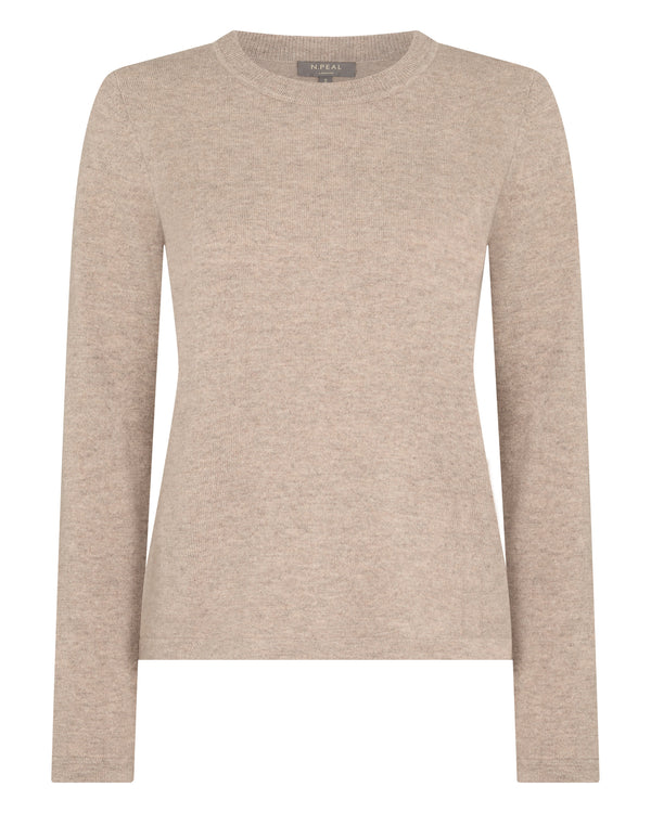 N.Peal Women's Hallie Round Neck Cashmere Jumper Oatmeal Brown