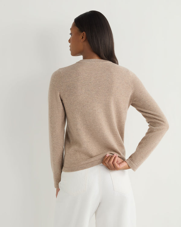 N.Peal Women's Hallie Round Neck Cashmere Jumper Oatmeal Brown