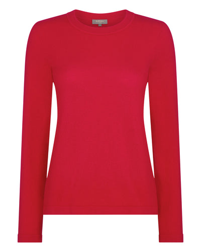 N.Peal Women's Hallie Round Neck Cashmere Jumper Riding Red