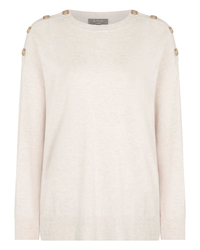 N.Peal Women's Button Shoulder Cashmere Jumper Frost White