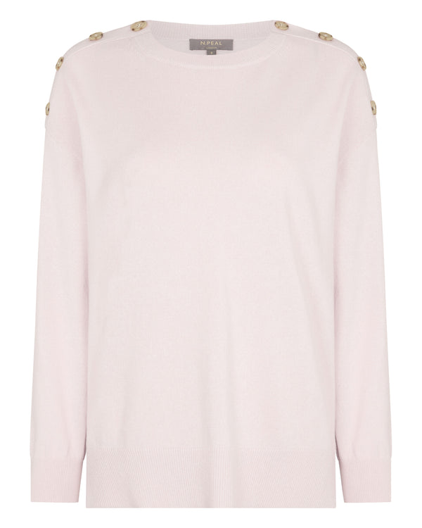 N.Peal Women's Button Shoulder Cashmere Jumper Quartz Pink