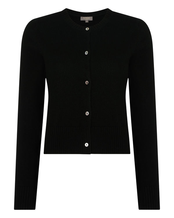 N.Peal Women's Chunky Crop Cashmere Cardigan Black