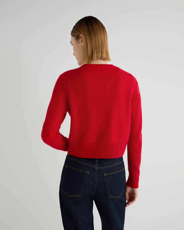 N.Peal Women's Chunky Crop Cashmere Cardigan Riding Red