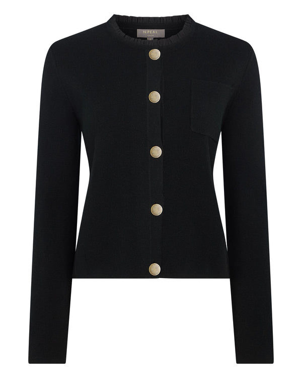 N.Peal Women's Ruffle Collar Cashmere Jacket Black