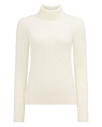 N.Peal Women's Adelyn Cable Roll Cashmere Jumper New Ivory White