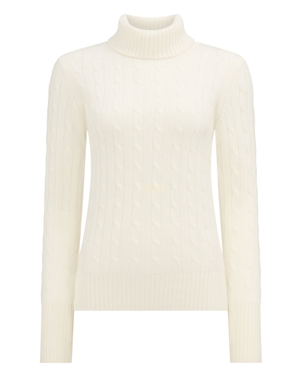 N.Peal Women's Adelyn Cable Roll Cashmere Jumper New Ivory White