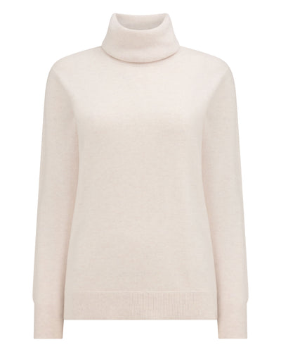 N.Peal Women's Loose Roll Neck Cashmere Jumper Frost White