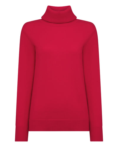 N.Peal Women's Loose Roll Neck Cashmere Jumper Riding Red