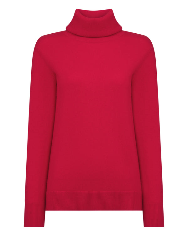 N.Peal Women's Loose Roll Neck Cashmere Jumper Riding Red