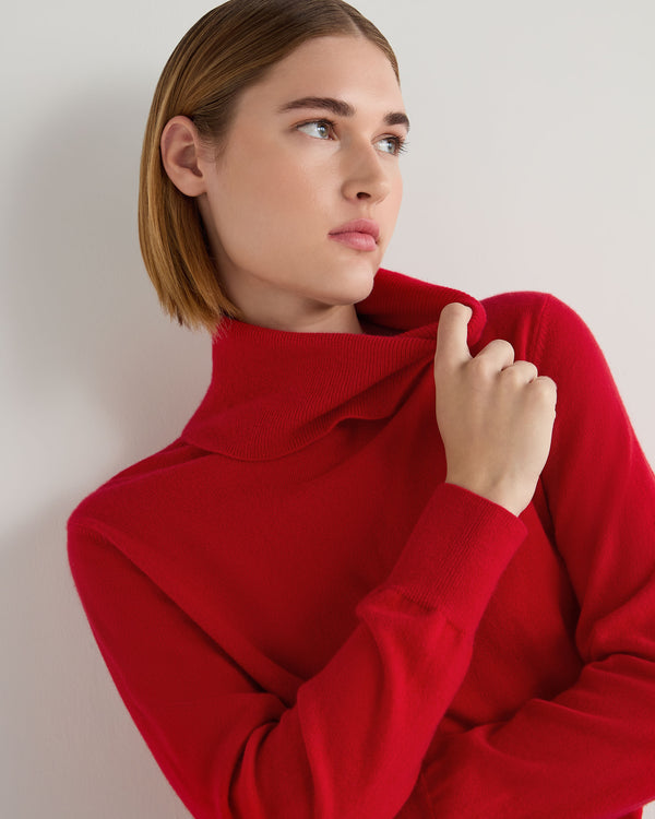 N.Peal Women's Loose Roll Neck Cashmere Jumper Riding Red