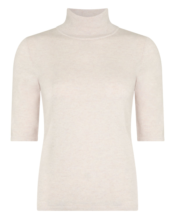 N.Peal Women's Mock Neck Cashmere T-Shirt Frost White