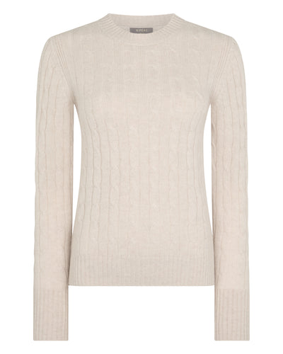 N.Peal Women's Adelyn Cable Round Neck Cashmere Jumper Ecru White