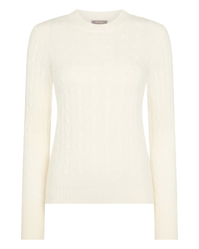 N.Peal Women's Adelyn Cable Round Neck Cashmere Jumper New Ivory White