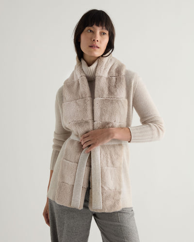 N.Peal Women's Lola Herringbone Cashmere Gilet With Fur Trim Sand Brown