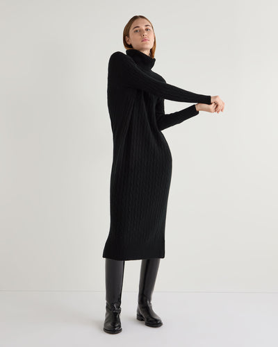 N.Peal Women's Longline Cable Cashmere Dress Black