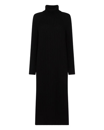 N.Peal Women's Longline Cable Cashmere Dress Black