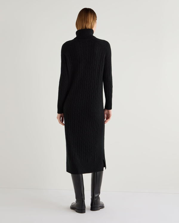 N.Peal Women's Longline Cable Cashmere Dress Black